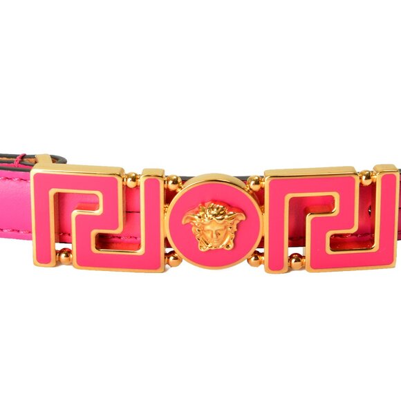 Versace Pink 100% Leather Medusa Head Logo Decorated Belt US 34 IT 85 - Picture 2 of 4
